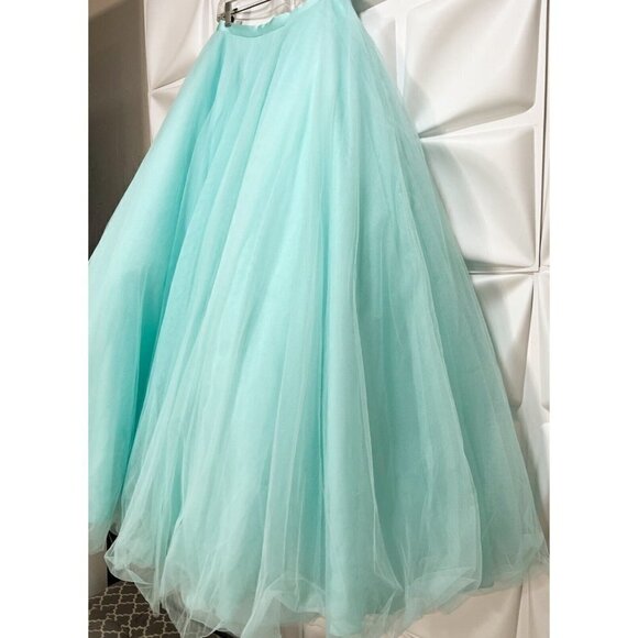 Alfred Angelo Sz 10 Aqua Blue Tulle Two Piece Formal Gown Skirt Corset Strapless - Picture 4 of 16